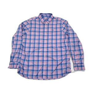 Vineyard Vines Performance Shirt Mens L Classic Fit Pink Blue Plaid Whale Nylon